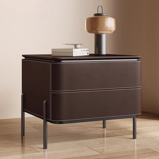 The Milan Leather Nightstand | 2-Drawer with Slim Metal Legs