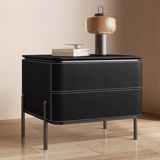 The Milan Leather Nightstand | 2-Drawer with Slim Metal Legs