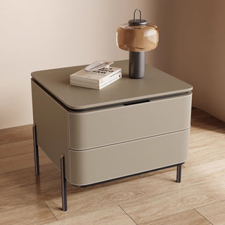 The Milan Leather Nightstand | 2-Drawer with Slim Metal Legs