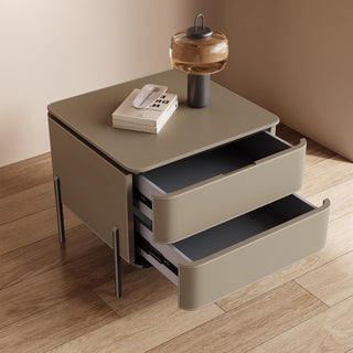 The Milan Leather Nightstand | 2-Drawer with Slim Metal Legs