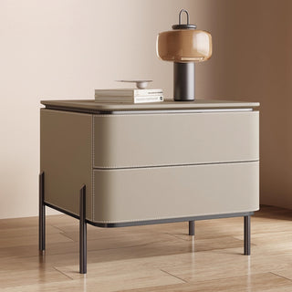 The Milan Leather Nightstand | 2-Drawer with Slim Metal Legs