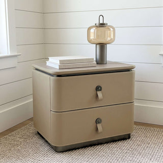 The Milan Leather Nightstand | 2‑Drawer with Leather Handles | Italian‑Inspired Bedside Table (T)