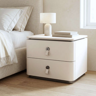 The Milan Leather Nightstand | 2‑Drawer with Leather Handles | Italian Bedside Table (I)