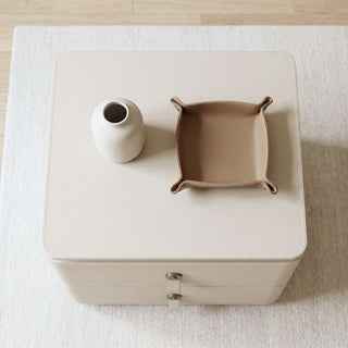 The Milan Leather Nightstand | 2‑Drawer with Leather Handles | Italian Bedside Table (B)
