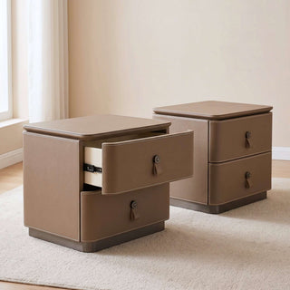 The Milan Leather Nightstand | 2‑Drawer with Leather Handles | Italian‑Inspired Bedside Table (T)