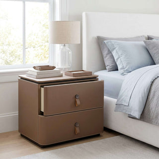 The Milan Leather Nightstand | 2‑Drawer with Leather Handles | Italian Bedside Table (M)