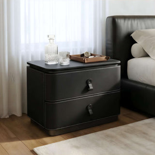 The Milan Leather Nightstand | 2‑Drawer with Leather Handles | Italian Bedside Table (B)