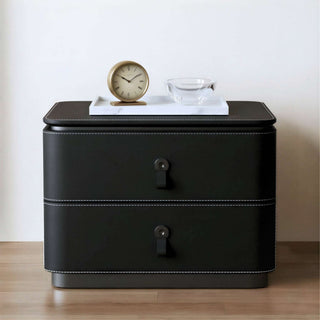 The Milan Leather Nightstand | 2‑Drawer with Leather Handles | Italian Bedside Table (B)