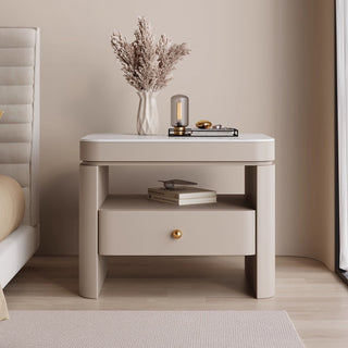 The Milan Leather Nightstand | Single-Drawer | Open Shelf with Arch Base