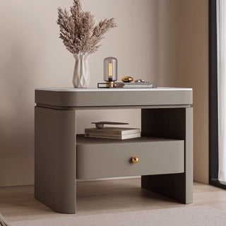 The Milan Leather Nightstand | Single-Drawer | Open Shelf with Arch Base