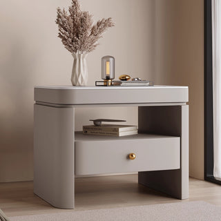 The Milan Leather Nightstand | Single-Drawer | Open Shelf with Arch Base