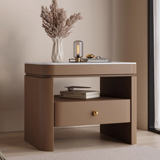 The Milan Leather Nightstand | Single-Drawer | Open Shelf with Arch Base