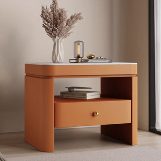 The Milan Leather Nightstand | Single-Drawer | Open Shelf with Arch Base