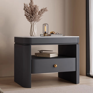 The Milan Leather Nightstand | Single-Drawer | Open Shelf with Arch Base