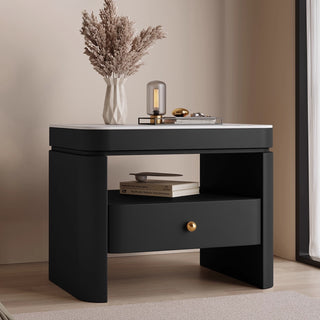 The Milan Leather Nightstand | Single-Drawer | Open Shelf with Arch Base