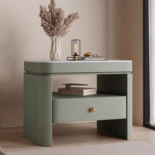 The Milan Leather Nightstand | Single-Drawer | Open Shelf with Arch Base