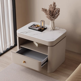 The Milan Leather Nightstand | Single-Drawer | Open Shelf with Arch Base