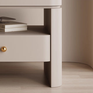 The Milan Leather Nightstand | Single-Drawer | Open Shelf with Arch Base