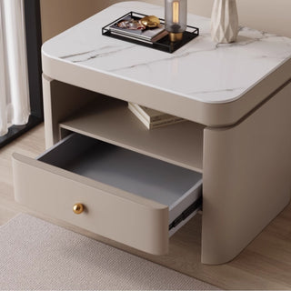 The Milan Leather Nightstand | Single-Drawer | Open Shelf with Arch Base