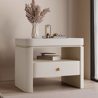 The Milan Leather Nightstand | Single-Drawer | Open Shelf with Arch Base