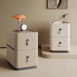 The Milan Leather Slim Nightstand | 2-Drawer with Leather Handles