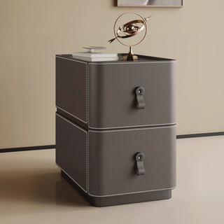 The Milan Leather Slim Nightstand | 2-Drawer with Leather Handles