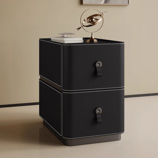 The Milan Leather Slim Nightstand | 2-Drawer with Leather Handles