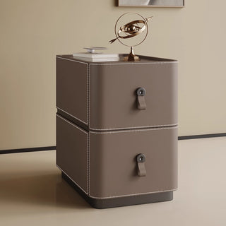 The Milan Leather Slim Nightstand | 2-Drawer with Leather Handles