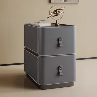 The Milan Leather Slim Nightstand | 2-Drawer with Leather Handles