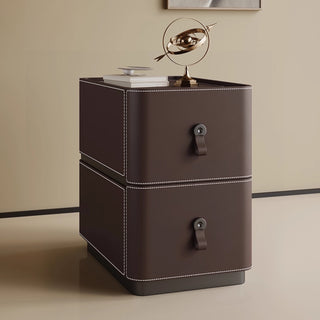The Milan Leather Slim Nightstand | 2-Drawer with Leather Handles