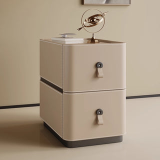 The Milan Leather Slim Nightstand | 2-Drawer with Leather Handles