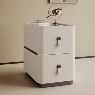The Milan Leather Slim Nightstand | 2-Drawer with Leather Handles