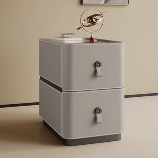 The Milan Leather Slim Nightstand | 2-Drawer with Leather Handles