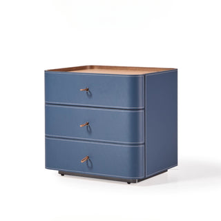 The Portofino Blue Leather Nightstand | 3-Drawer with Leather Top