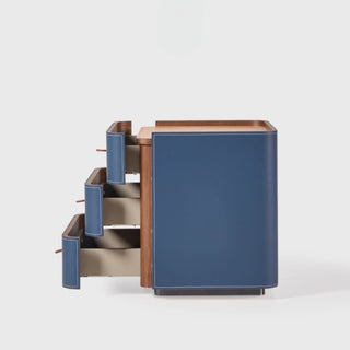 The Portofino Blue Leather Nightstand | 3-Drawer with Leather Top