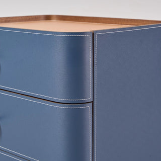 The Portofino Blue Leather Nightstand | 3-Drawer with Leather Top