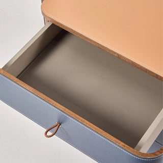 The Portofino Blue Leather Nightstand | 3-Drawer with Leather Top
