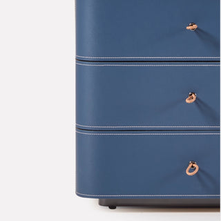 The Portofino Blue Leather Nightstand | 3-Drawer with Leather Top