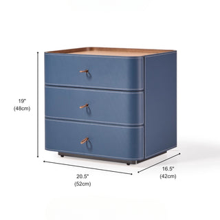 The Portofino Blue Leather Nightstand | 3-Drawer with Leather Top