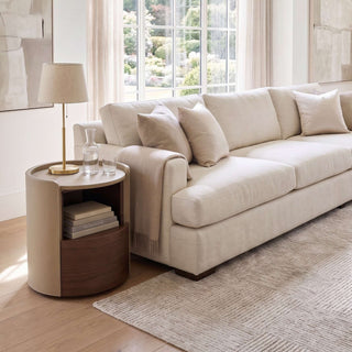 The Rosewood Leather & Wood Round End Table | Luxury Side Table with Open Storage Shelf | for Modern Living Rooms (E)