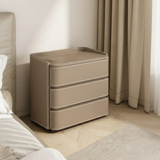 The Capri Leather 3-Drawer Nightstand | Rounded Corners &amp; Raised Rim Top | Luxury Bedside Table (Beige)