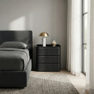 The Capri Leather 3-Drawer Nightstand | Rounded Corners &amp; Raised Rim Top | Luxury Bedside Table (Beige)