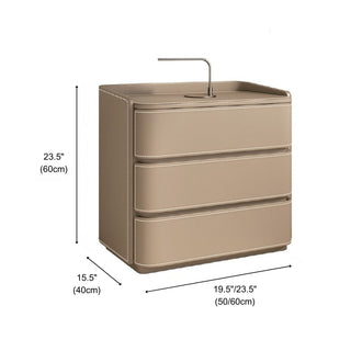 The Capri Leather 3-Drawer Nightstand | Rounded Corners &amp; Raised Rim Top | Luxury Bedside Table (Beige)