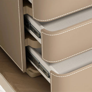 The Capri Leather 3-Drawer Nightstand | Rounded Corners &amp; Raised Rim Top | Luxury Bedside Table (Beige)