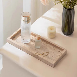 Tuscan Travertine Beige Tray | Natural Stone Valet | Earthy, Wabi-Sabi Catchall