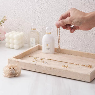 Tuscan Travertine Beige Tray | Natural Stone Valet | Earthy, Wabi-Sabi Catchall