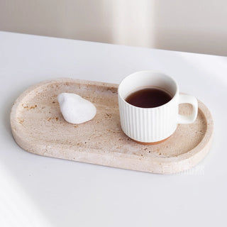 Tuscan Travertine Oval Tray | Natural Stone Catchall | Bathroom & Bedside