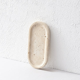 Tuscan Travertine Oval Tray | Natural Stone Catchall | Bathroom & Bedside