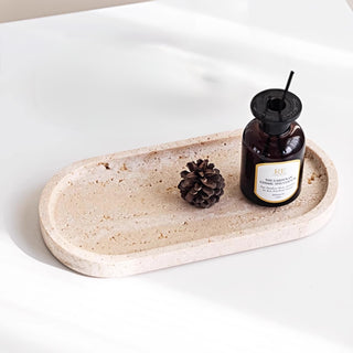 Tuscan Travertine Oval Tray | Natural Stone Catchall | Bathroom & Bedside