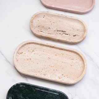 Tuscan Travertine Oval Tray | Natural Stone Catchall | Bathroom & Bedside